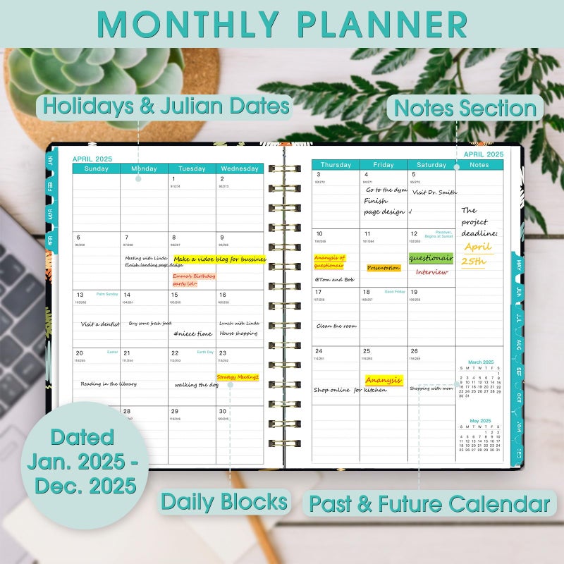 Ymumuda 2025 Planner, 12-Month Daily Weekly Monthly Planner from JAN.2025 to DEC.2025, 8.4"" X 6"", Spiral Planner Notebook with Stickers, Elastic Closure, Inner Pocket - Image 3